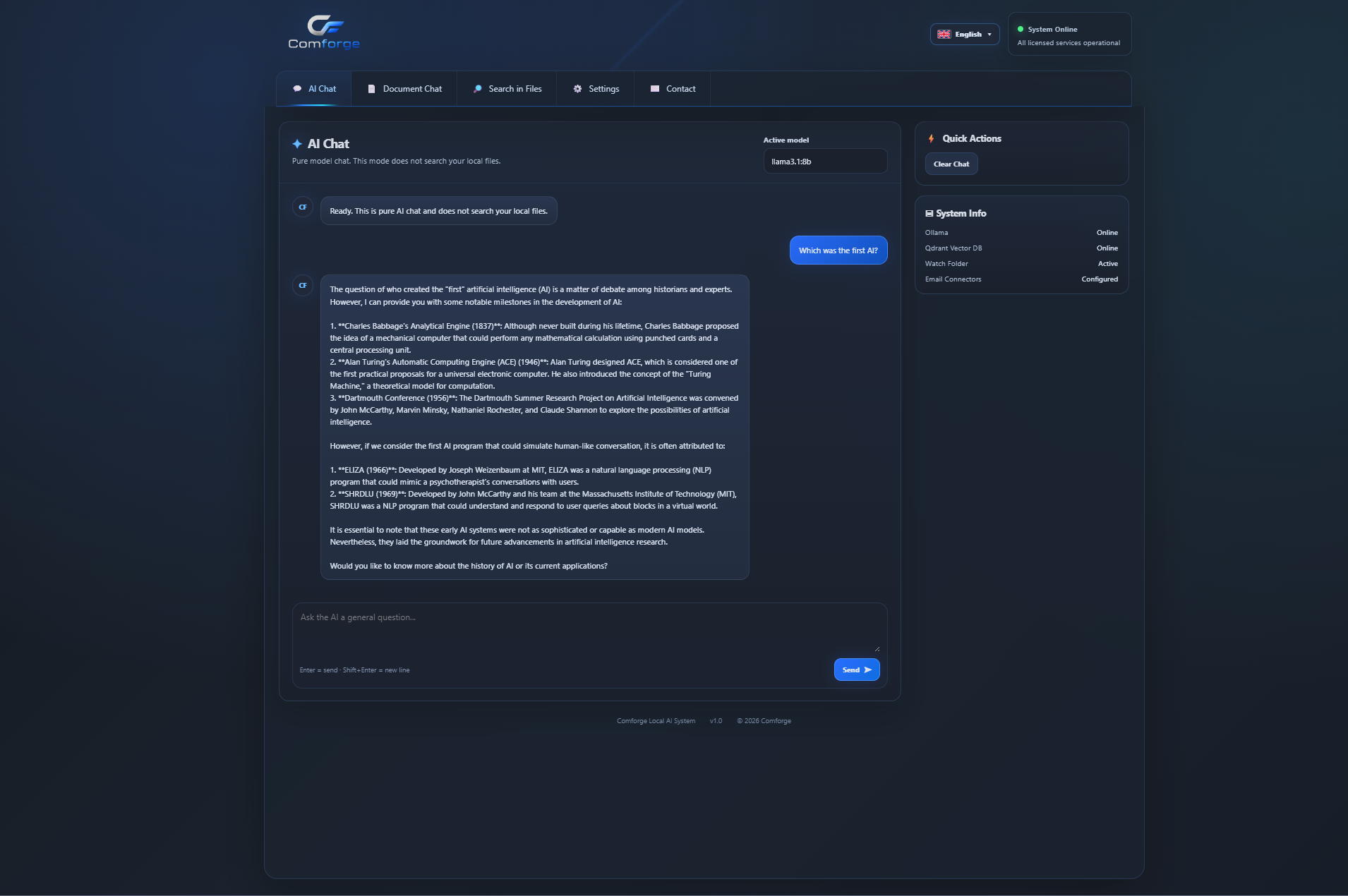 Comforge AI Chat product interface